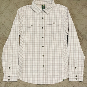 Eastern Mountain Sports Snap Shirt Mens Small Long Sleeve White Check Pockets‎